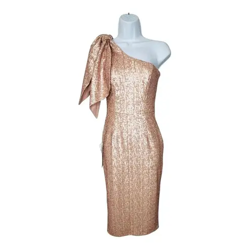 Dress the Population Anthro Dress The Population Savannah Sequin One Shoulder Rose Gold Dress XS NWT