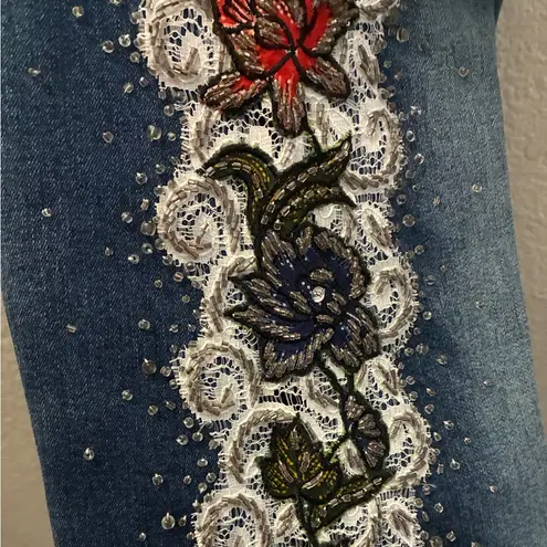 FITELLE PARIS Sonne Embellished Beaded Lacey Boot Cut Women's Jeans 30 Blue