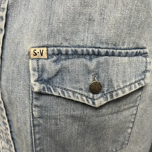Salt Valley Western Denim Button Down Shirt Womens Small Light Wash Rodeo Blue