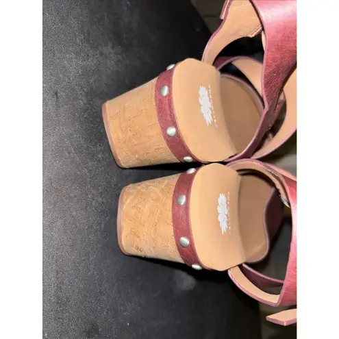 Yellowbox Barah Clog Shoes Size 10 Maroon Red Cork Wedge Silver Studs Casual