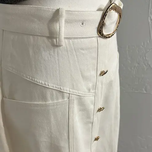 MOTF Cream Maxi Skirt 100% Cotton w/ Gold Buttons & Elegant Belt. White