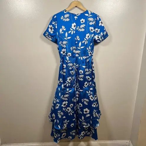 White House | Black Market  Faux Wrap Midi Dress Size 8 Blue Floral Church Wedding