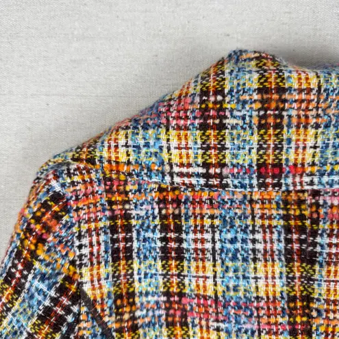 Y2K Women's Tweed Wool Coat Small Multicolor Italian Made Verde & Mela Vintage Blue