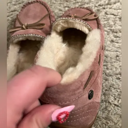 ABEO Vancouver Pink Suede Fur Lined Moccasins Slippers Flats