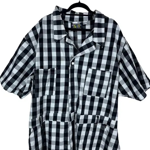 Press Big Bud  Short Sleeve Jumpsuit Size 6XL Gingham Romper Cotton Black White