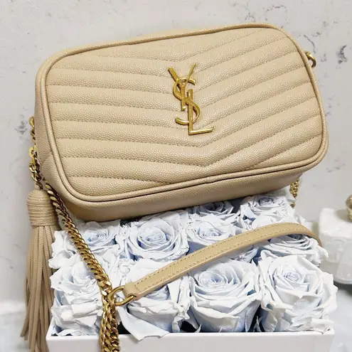 Saint Laurent Authentic Grain De Poudre Matelasse Chevron Lou Crossbody Bag