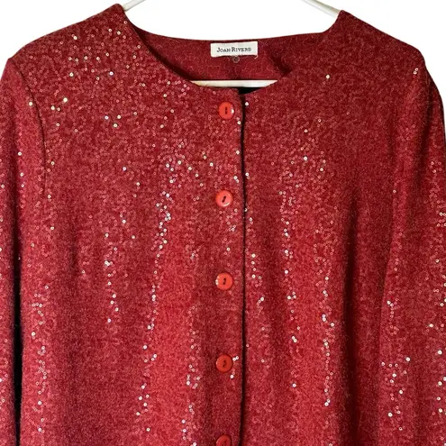 Joan Rivers Cranberry Sequined Cardigan Sweater Plus Size 22 Holiday Shimmer Red - Image 2