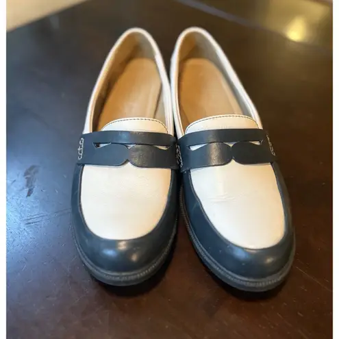 Hotter Loafers Shoes Women's 8 Navy Cream Spectator Flat Dorset Leather Slip