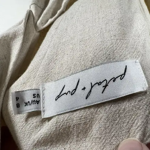 Petal And Pup Tan Bare Midriff Linen Viscose Blend Midi Dress Size 4 Boho