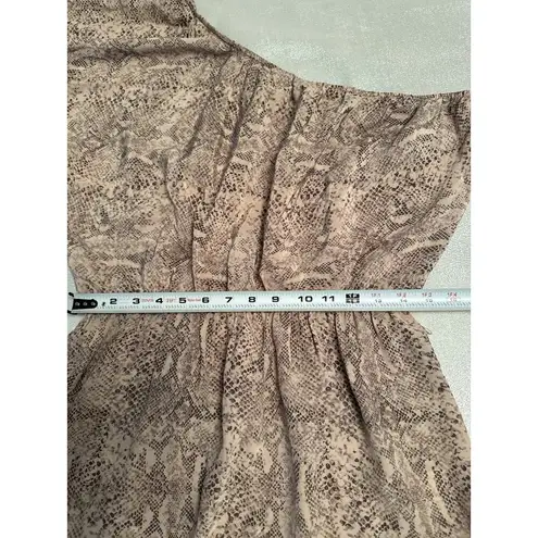 Rebecca Taylor One Shoulder Snake Print 100% Silk Dress Beige Brown