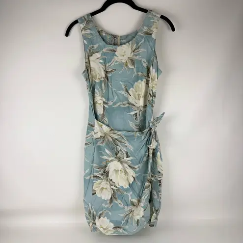 Floral Print Sleeveless Dress in Blue and Cream