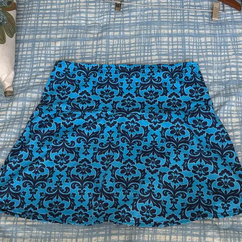 Lands End Tankini and Navy Patterned High Waisted Women's Swim Skirt Plus 14W L Blue