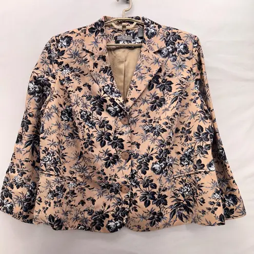 Kate Hill Woman Linen Blazer Size 22W Floral Career Professional Business Office