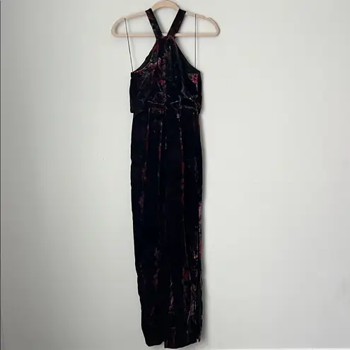 Aidan Mattox Printed Velvet Halter Gown Size 0 Evening Formal Gala Holiday Glam💚 Black