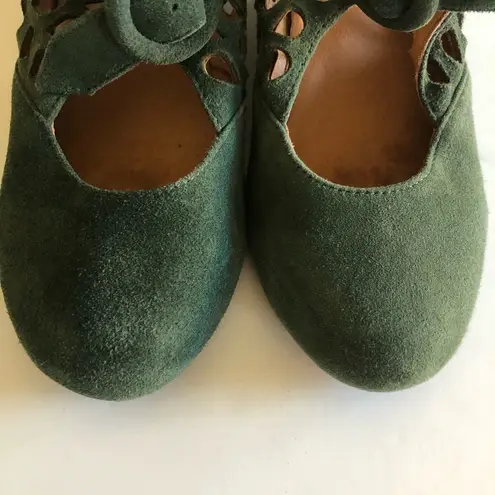 Jeffrey Campbell  Green Suede Torch Mary Jane Wedges. Size 6.5