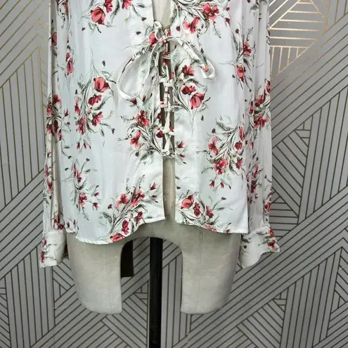 Flynn Skye Get Away Lace Up Front Blouse Day Desire White Red Floral Size US XS