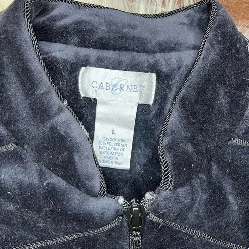 Cabernet full length navy blue Velour front zip lounge coat sz Large Blue