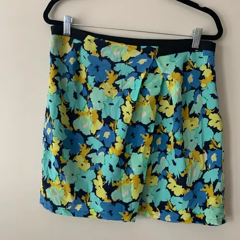 J. Crew Factory Silk Green and Blue Floral Printed Skirt Size 12