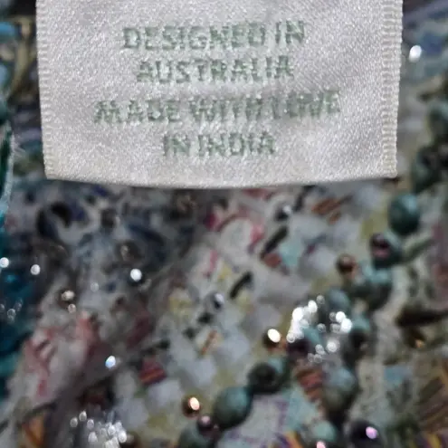 Camilla Silk Drop Shoulder Metallic Sparkle Embellished Boho Top Blouse XS