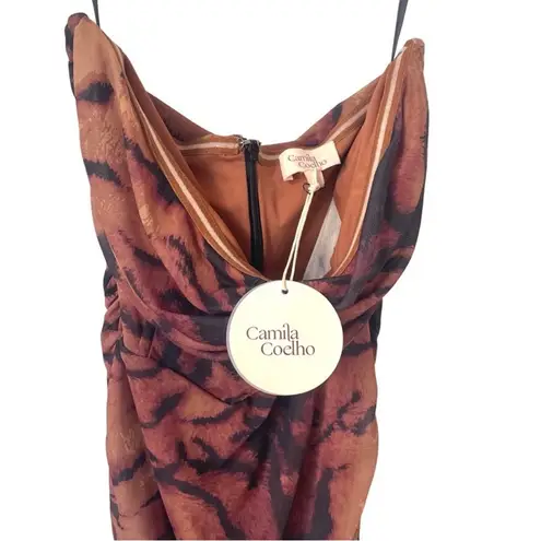 Camila Coelho NEW Revolve Diana Midi Dress in Black Tiger Stripe Brown Black S