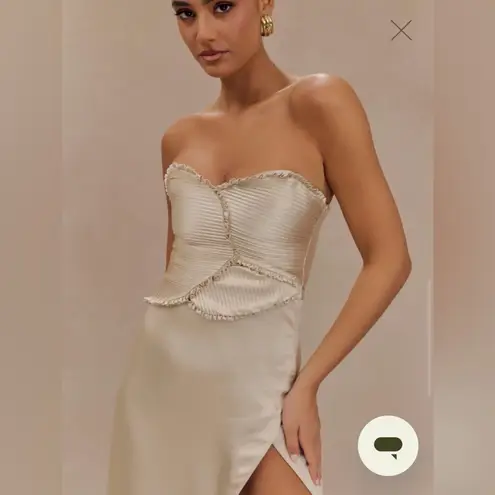 Meshki NWT Satin Maxi Dress With Ruched Petals