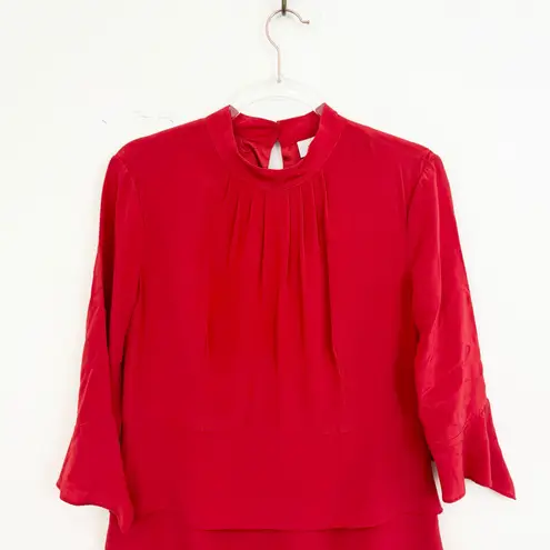 Iris & Ink Silk Red Tiered Midi Dress Size 14