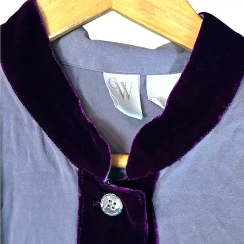 Vintage Women’s Smoky Purple Plum Silk With Velvet Trim Blouse And Skirt Set 14