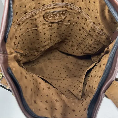 Fossil  Explorer X-Large Multi Brown Leather Foldover Crossbody Handbag