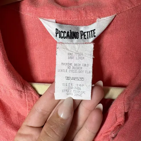 PICCALINO Top Women 14P Pink 100% Linen Peach Pink Beach Resort Travel Lagenlook