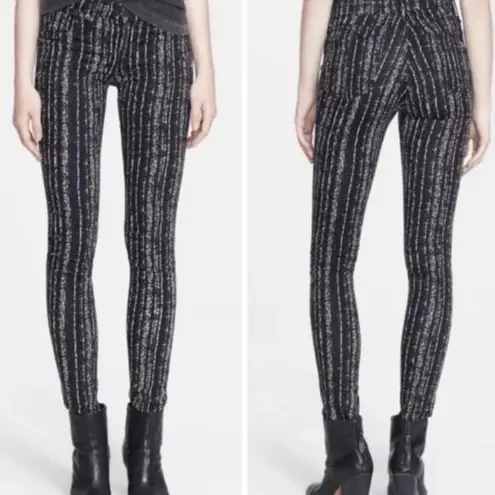 Rag and Bone  Barcode Printed Mid Rise Skinny Jeans Leggings In Black/White