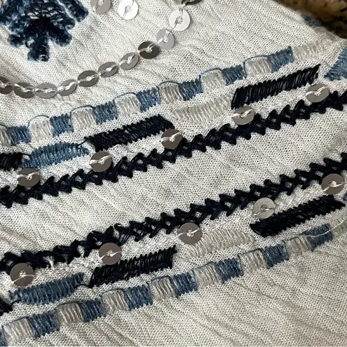 Christina V Women’s White Black Embroidered Boho Peasant Blouse Size M Sheer Top Size M