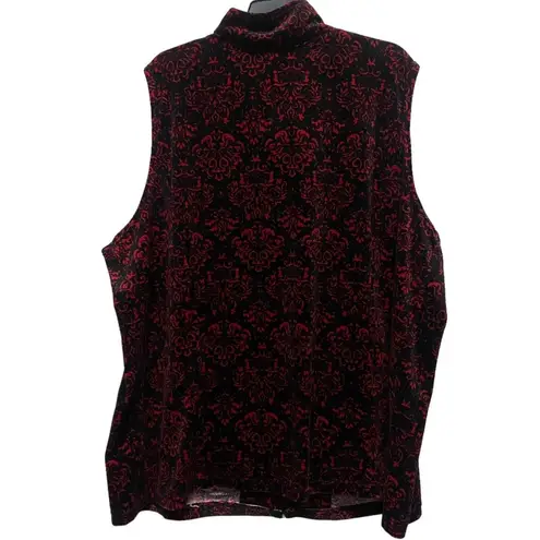 Woman Within  Vest Women Size 2X Red Black Paisley Pockets Full Zip Sleeveless