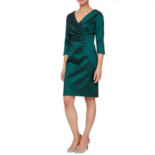 Alex Evenings Dress Size 4 Emerald Green Taffeta Sheath Cocktail Wedding Formal