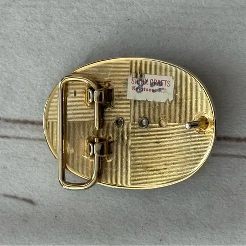 Vintage WESTERN BELT BUCKLE SILVER TONE W/ OVAL AGATE STONE Unisex, Cowboy Girl Gold