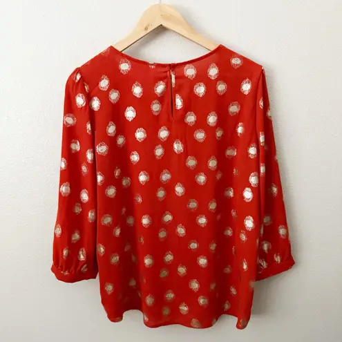 Alice Blue x STITCHFIX | Orange Pleated Gold Polka Dots Chiffon Blouse | Medium