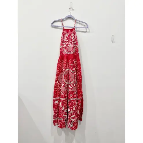 Red Valentino Embroidered Floral Poplin Sleeveless A-Line Dress Red Women's 38