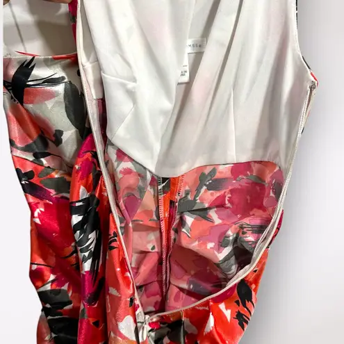 London Times Satin Dress Women's Size 8 Floral Ruched One Shoulder Midi Formal - Image 3