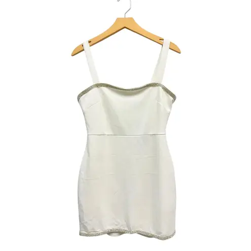 Lulus Glowing Allure White Rhinestone Sleeveless Bodycon Mini Dress size M NWT Size M