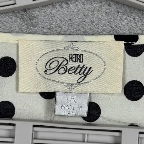 Retro Betty Blouse Polka Dot V Neck Dolman Sleeve Smocked Waist Pinup Rockabilly White Size M