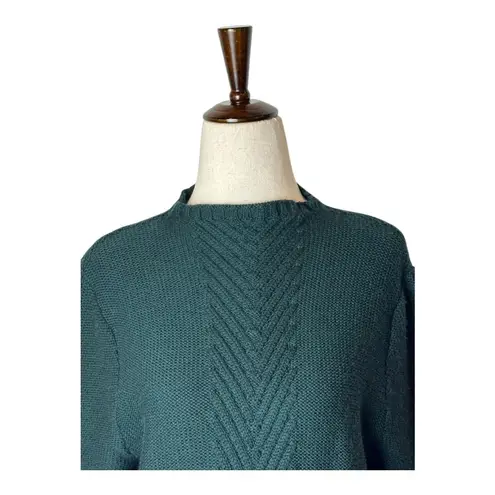 Pendleton Sweater Women Large Green Merino Wool Mock Neck Chevron Knit Preppy