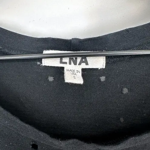 LNA Short Sleeve Distressed T Shirt Slub Jersey Cotton Black Women's Small