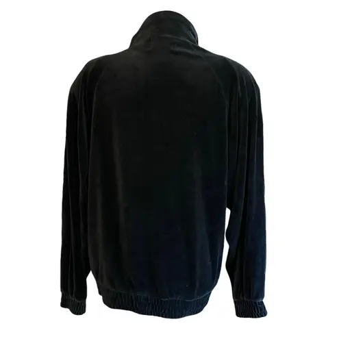 Oleg Cassini Vintage Womens 80s Black Velour Embroidered Retro Zip Jacket Medium