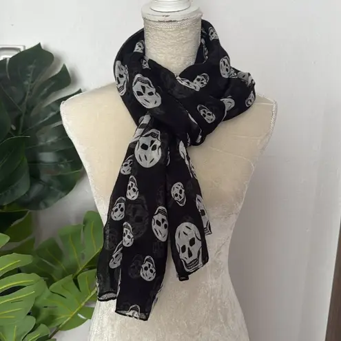 Black Skull Print Scarf semi sheer lightweight