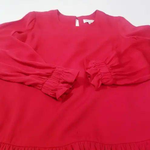 Milly  Red Ruffle Silk Blend Dress Long Sleeves