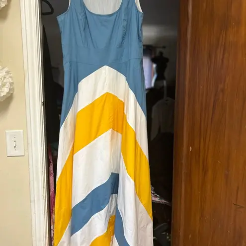 Eshakti Yellow and Blue A-Line Maxi Dress with Scoop Neck pockets size Large