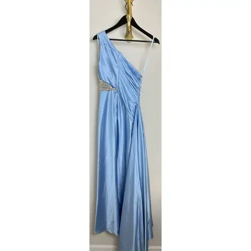 Mac Duggal One Shoulder Charmeuse Gown With Beaded Cutout in Powder Blue US 0