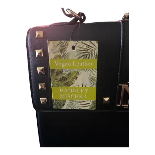 Badgley Mischka NWT--BLACK KELLY CROSSBODY BAG WITH TOP HANDLE Stunning black bag, gold tone studs and gold chain, detachable crossbody strap, gold over top with turn lock, inside slip pocket, inside zip pocket, brand new with tags Measures: 10x7.5x3 - Image 5