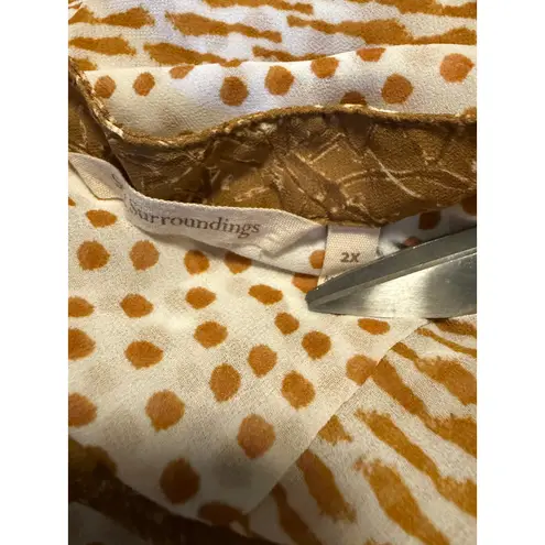 Soft Surroundings 2X Top Shirt White Brown polka dot V Neck Button boho whimsi