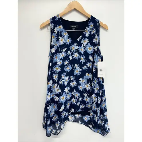 Karen Kane Tank Top Floral Size Small Blue Uneven Hem Pullover NEW