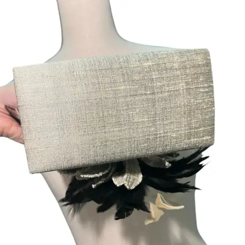 Mother Plucker silk real feathers oil slick coquette mini bag purse 20’s whimsy Silver